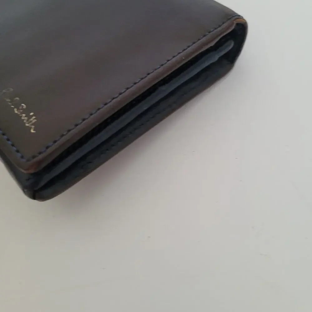 Paul Smith Designer Checkbook Card Bill Holder Wallet Brown Blue Bifold Leather